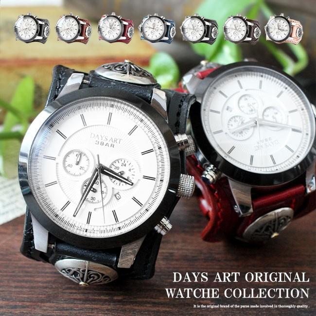 腕時計 メンズ クロノグラフ 本革 サドルレザー イタリアンレザー ブレスウォッチ 生活防水 蓄光 箱付き | DAYSART