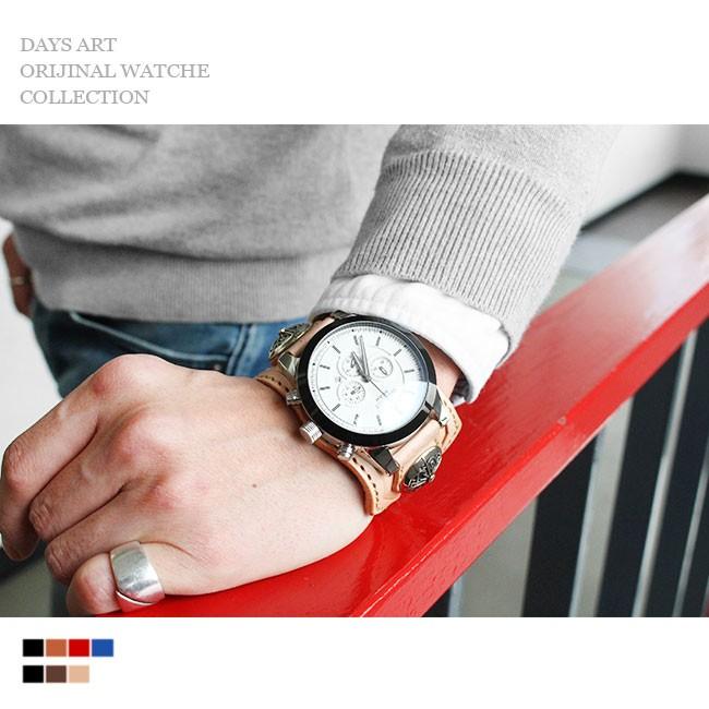 腕時計 メンズ クロノグラフ 本革 サドルレザー イタリアンレザー ブレスウォッチ 生活防水 蓄光 箱付き | DAYSART | 01