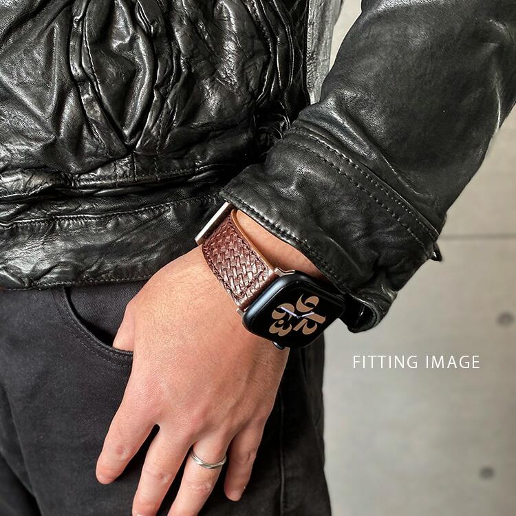 Apple Watch 用バンド 42mm 44mm 8/7/6/SE/5/4/3/2/1 DaysArt バスケットカービング 本革 サドルレザー メンズ | DAYSART | 14