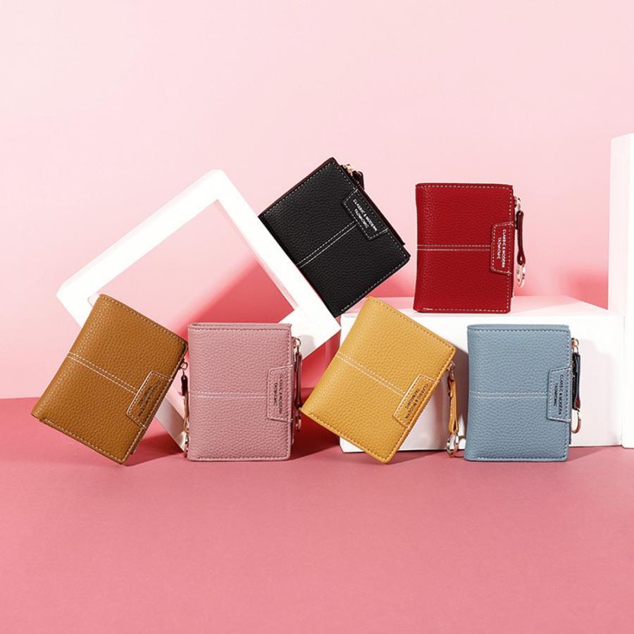 二つ折り財布 レディース ミニ財布 安い プチプラ 本革 英字ファスナー 軽量 コンパクト 送料無料 小銭入れ ポーチ ユニセックス 【新着