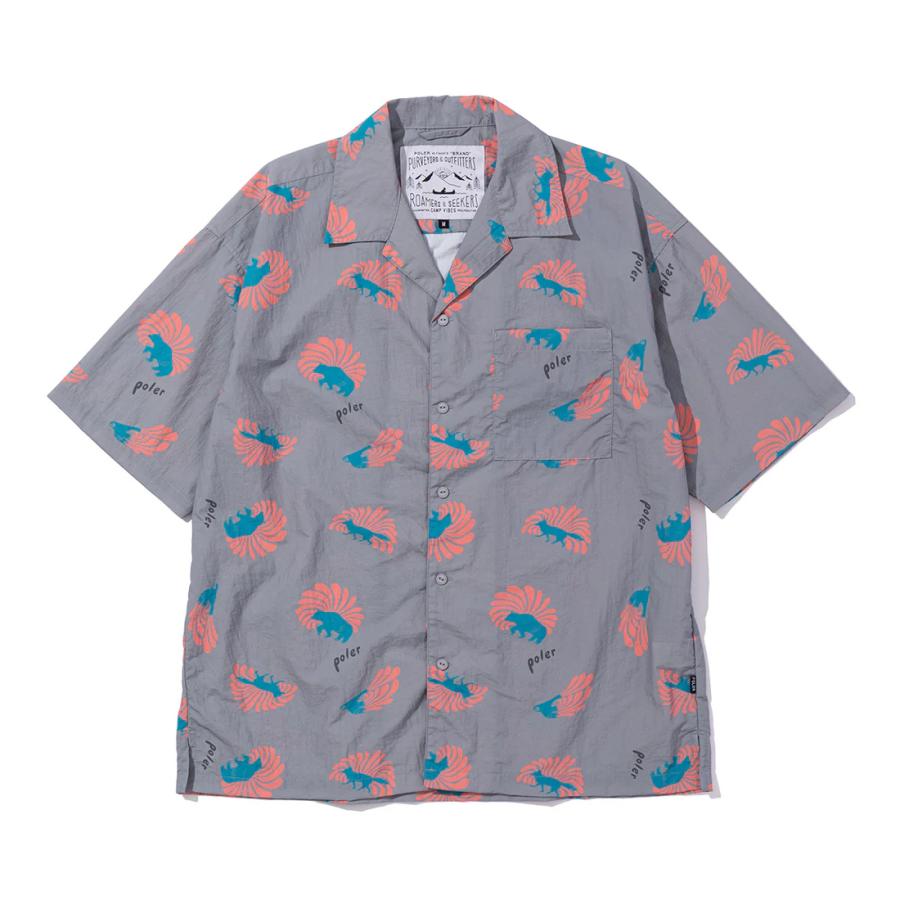 POLER アロハシャツ CRITTER ALOHA SHIRT ポーラー メンズ 半袖 開襟 オープンカラー 総柄 リゾート アウトドア キャンプの画像