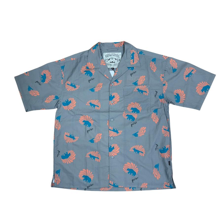 POLER アロハシャツ CRITTER ALOHA SHIRT ポーラー メンズ 半袖 開襟 オープンカラー 総柄 リゾート アウトドア キャンプの画像