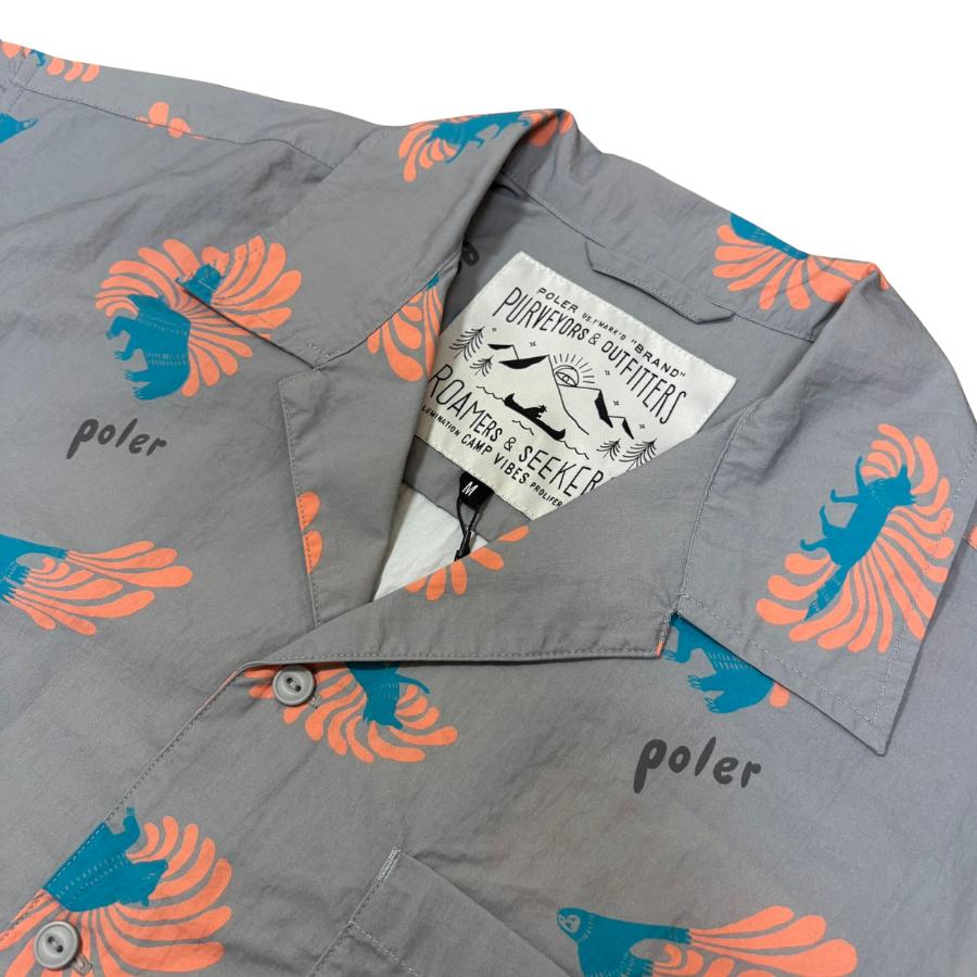 POLER アロハシャツ CRITTER ALOHA SHIRT ポーラー メンズ 半袖 開襟 オープンカラー 総柄 リゾート アウトドア キャンプの画像