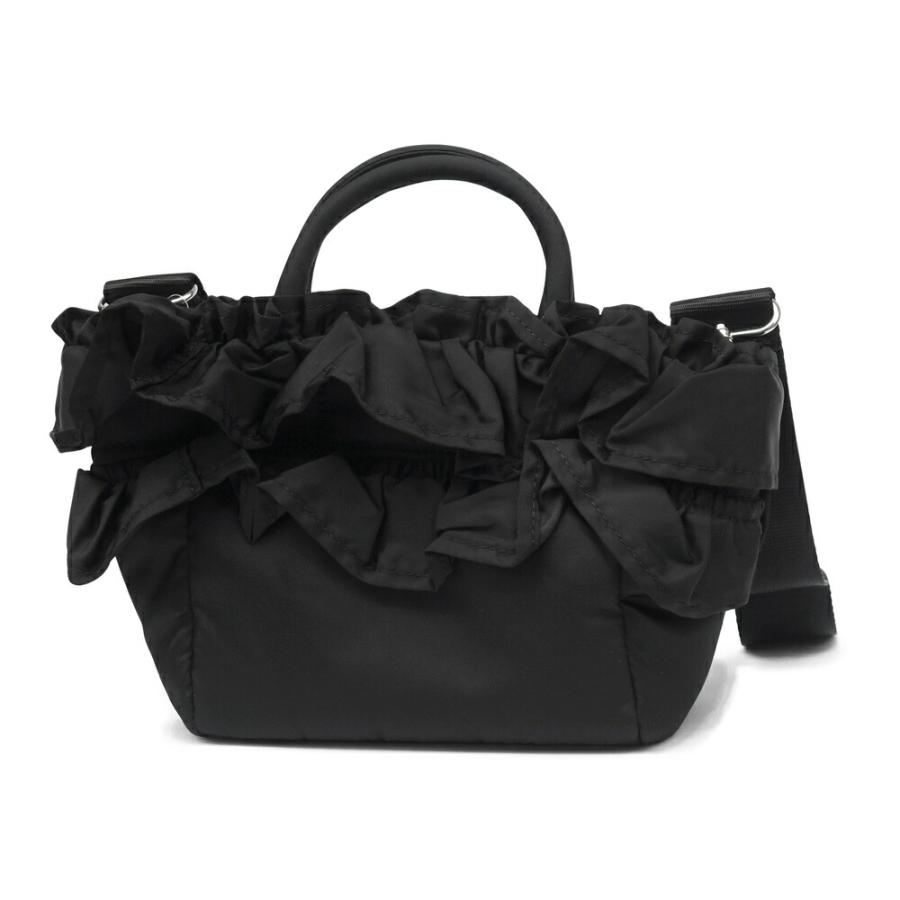 GANNI ガニー ブラックミニラッフルトートバッグ ショルダーストラップ付き レディース Mini Shopper Ruffle BLACK 099 A7187の画像