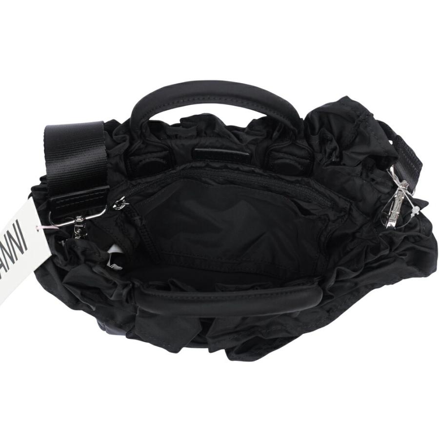 GANNI ガニー ブラックミニラッフルトートバッグ ショルダーストラップ付き レディース Mini Shopper Ruffle BLACK 099 A7187の画像