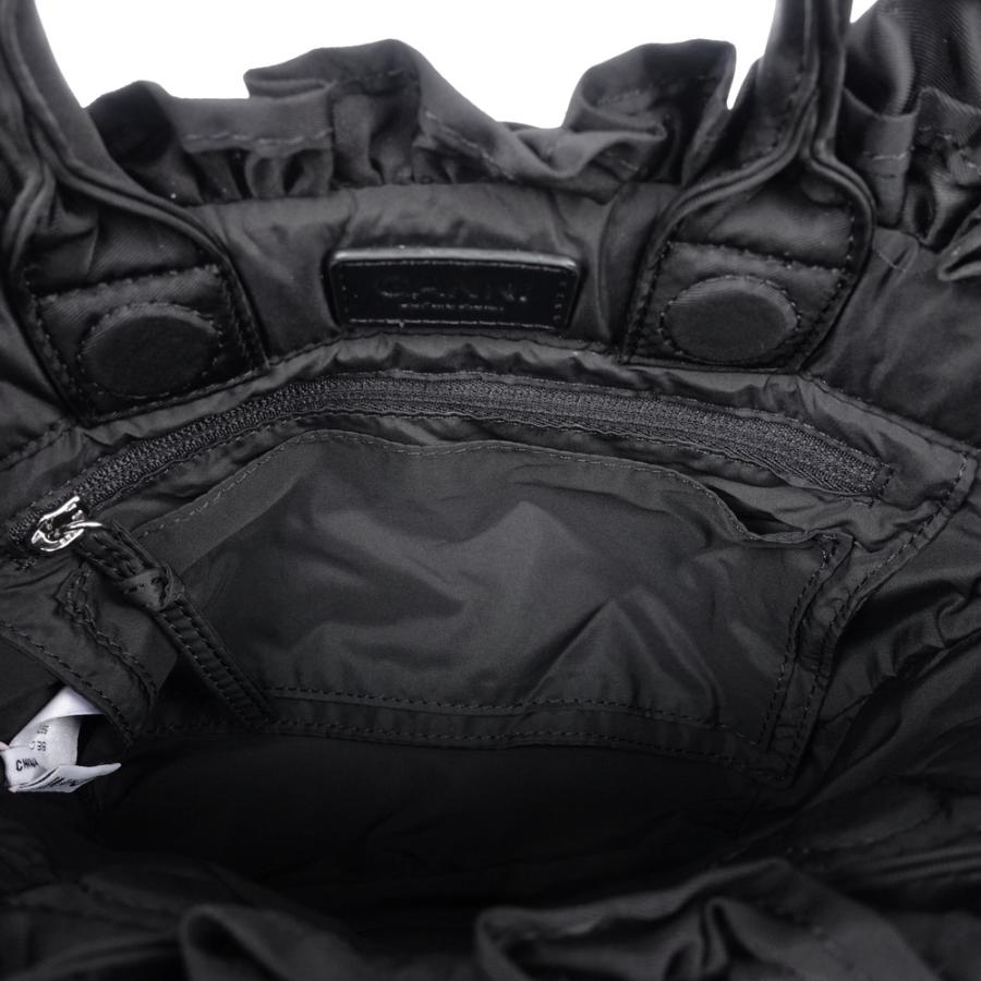 GANNI ガニー ブラックミニラッフルトートバッグ ショルダーストラップ付き レディース Mini Shopper Ruffle BLACK 099 A7187の画像