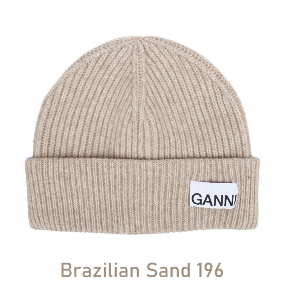 GANNI ガニー リブニットビーニー ロゴ入り ウール ニット帽 GANNI ガニー リブニットビーニー ロゴ入り ウール ニット帽