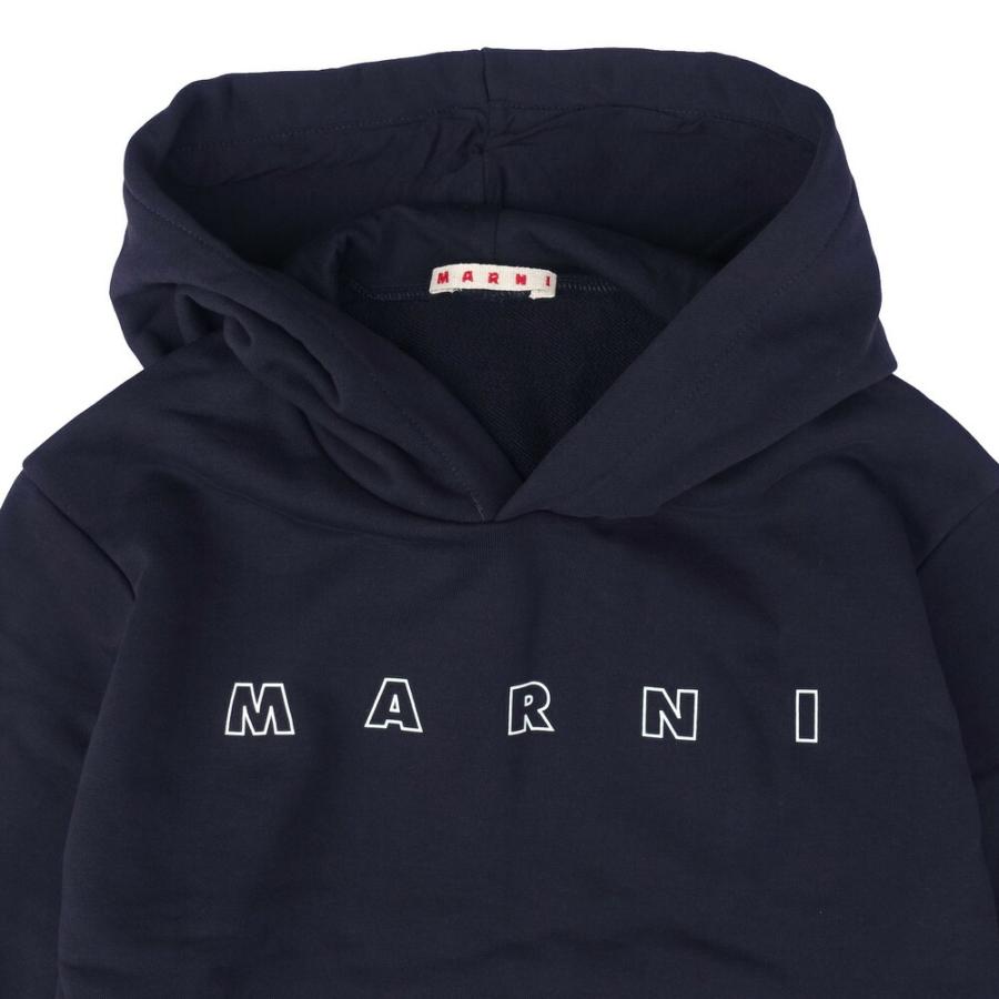 MARNI マルニ キッズ ロゴ長袖パーカー スウェット フーディー M01407 0M803 ネイビー ガール 大人もOKの画像