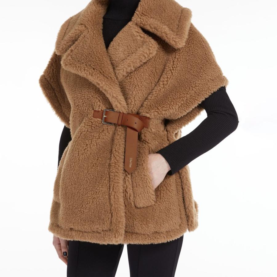 新品キャメルSM【マックスマーラ】MAX MARA TERZO テディケープ ニューテルツォ] テディベア ケープ, camel | Max Mara