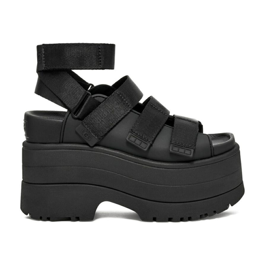 UGG ブラック 厚底サンダル サイズ6 アグ UGG セール仕入れ☆UGG MAXI GRAPHIC SLIDE 厚底ファー