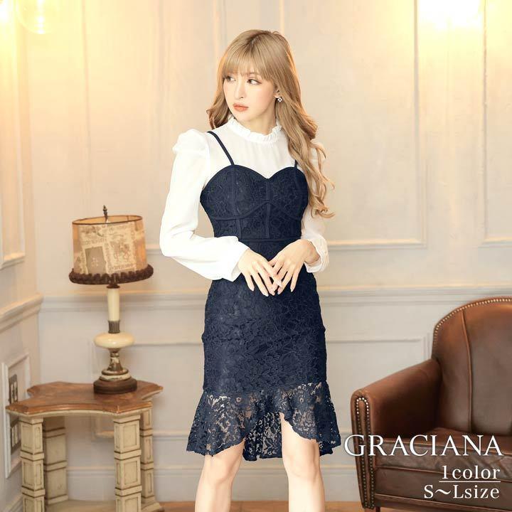 ワンピース レディース ゆんころ着用 フリル ネック フラワー レース シースルー ワンピース Graciana 3k7g006 Dazzy Store 通販 Yahoo ショッピング