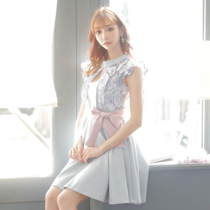 キャバ ドレス 明日花キララ着用 リボン風付き パステル フラワー Aライン ミニ ドレス Al Dazzy Store 通販 Yahoo ショッピング