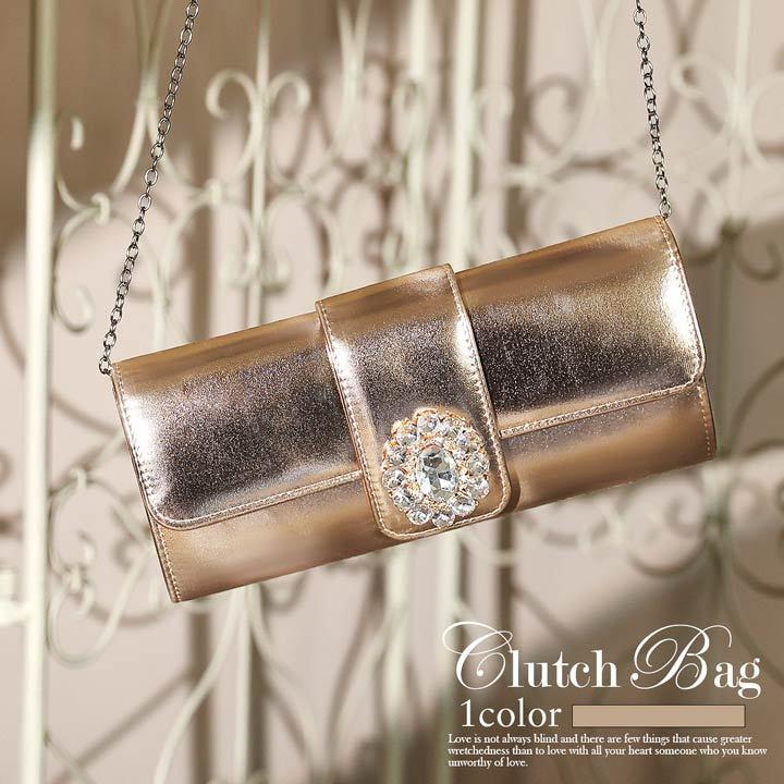 クラッチバッグ 結婚式 豪華 ビジュー付き メタリック ワンカラー クラッチ バッグ Hl Dazzy Store 通販 Yahoo ショッピング