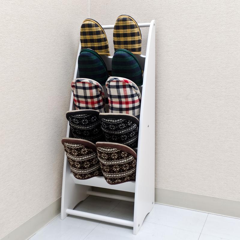 スリッパラック 5段 WAL/WH スリッパラック 5段 木製 スリッパ立て 5足