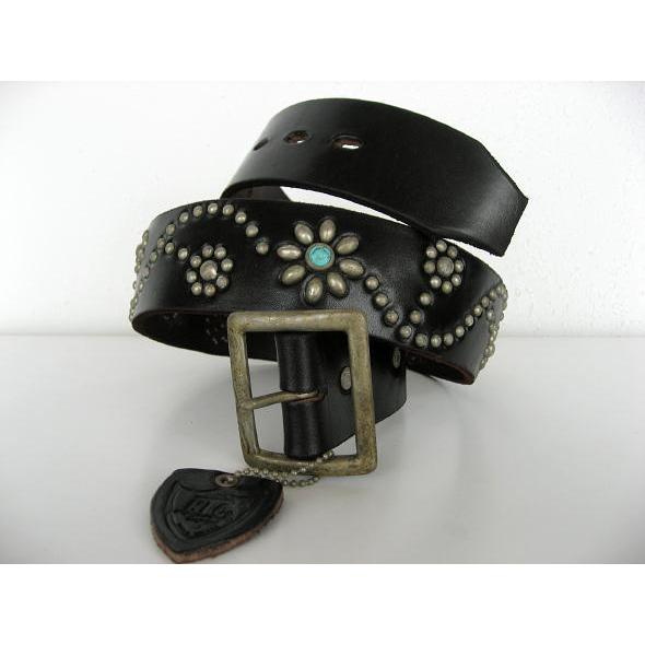 HTC (Hollywood Trading Company) TURQUOISE FLOWER BELT ターコイズフラワーベルト ブラックレザー | ハリウッドトレーディングカンパニー