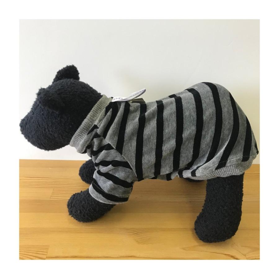 売り切れました！犬の服 ベロアボーダースウェット M グレー×黒 犬 服