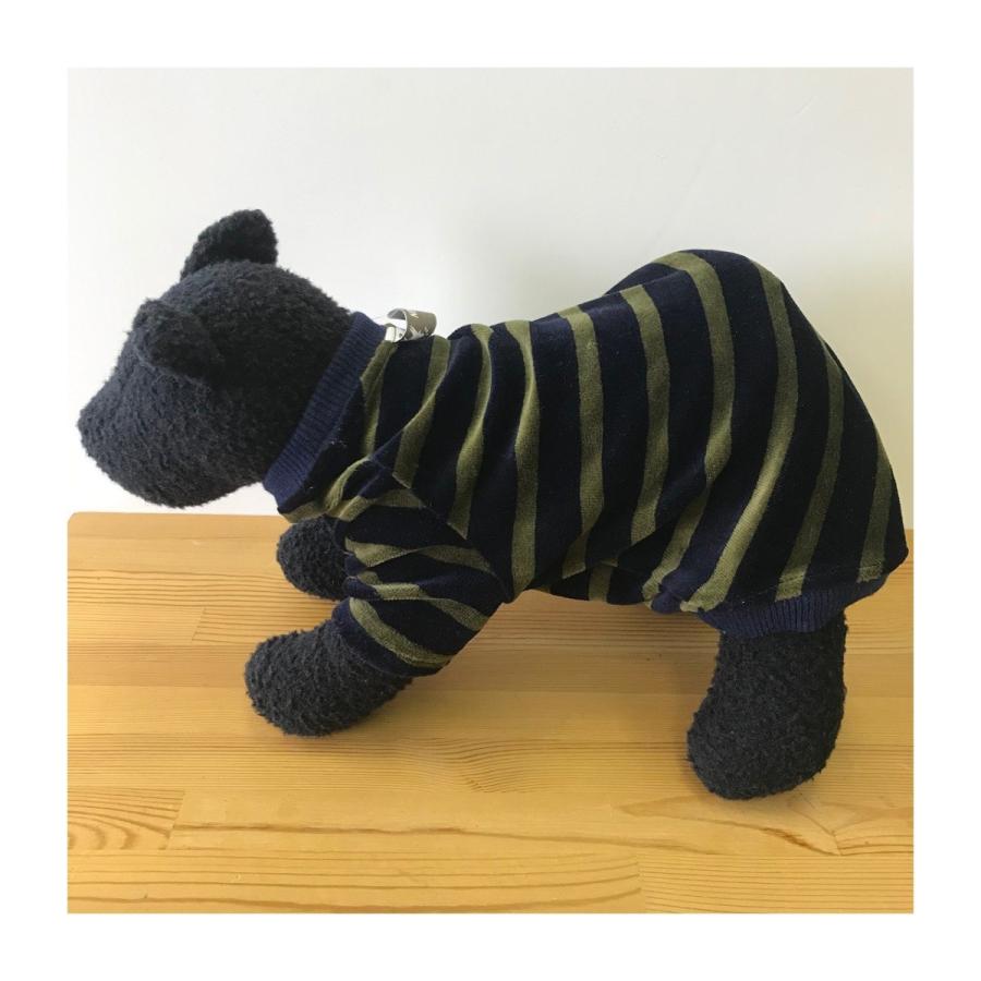 犬の服 ベロアボーダースウェット　M　ネイビー×グリーン　犬　服【ネコポス便可〇】 | 