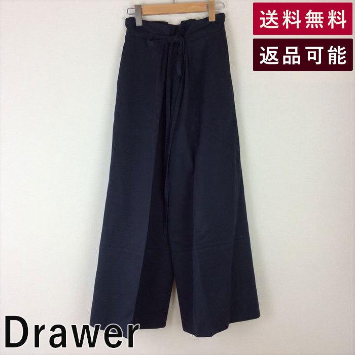 ドゥロワー Drawer パンツ ハイウエスト ワイドパンツ ネイビー