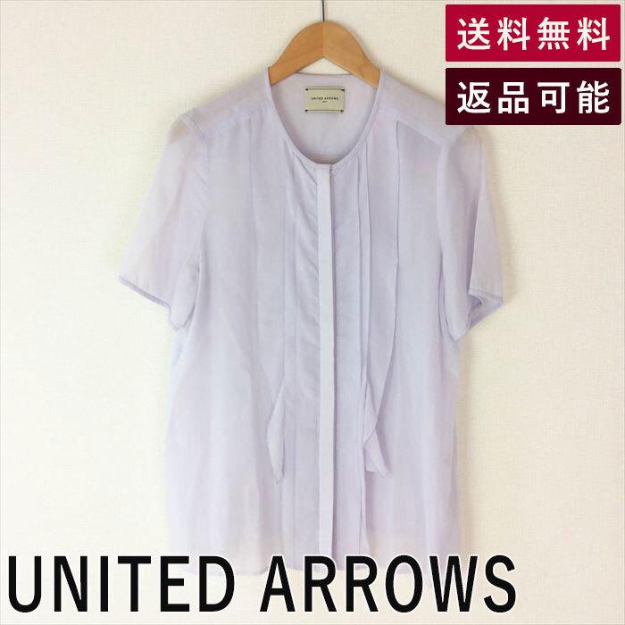 ユナイテッドアローズ UNITED ARROWS ブラウス 紫 シアー ノーカラー