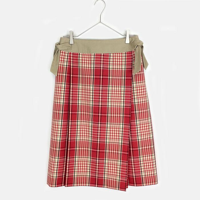 DRAWER ドゥロワー Drawer 赤チェック プリーツ ボックスプリーツ  