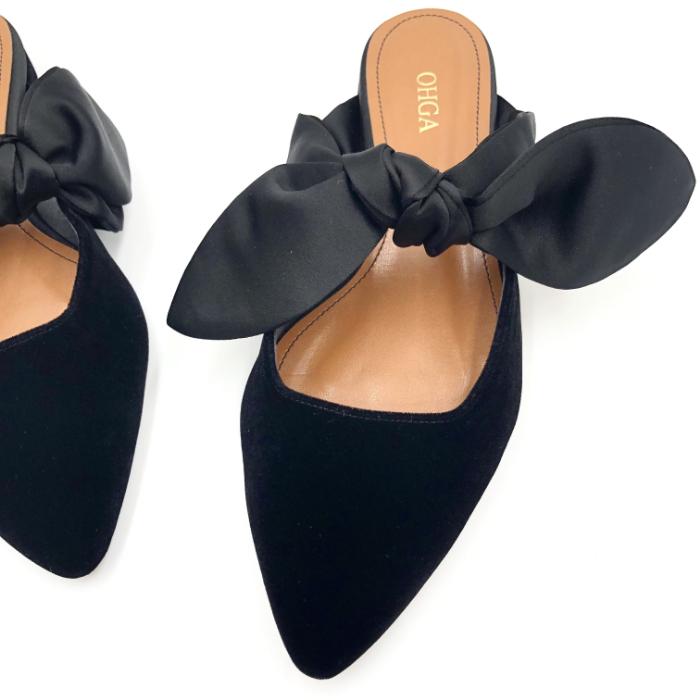 オーガ OHGA リボンミュール ポインテッドトゥ リボンストラップ