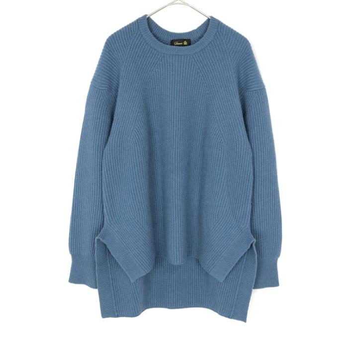 ドゥロワー Drawer 畦編みニット ブルー 青 クルーネック サイドスリット ドゥロワー Drawer 畦編みニット クルーネック サイドスリット 長袖