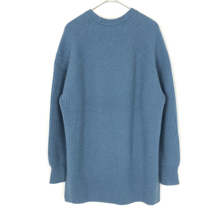 ドゥロワー Drawer 畦編みニット ブルー 青 クルーネック サイドスリット ドゥロワー Drawer 畦編みニット クルーネック サイドスリット 長袖
