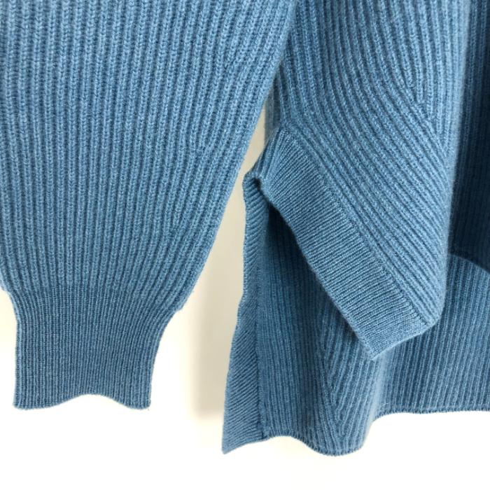 ドゥロワー Drawer 畦編みニット ブルー 青 クルーネック サイドスリット ドゥロワー Drawer 畦編みニット クルーネック サイドスリット 長袖