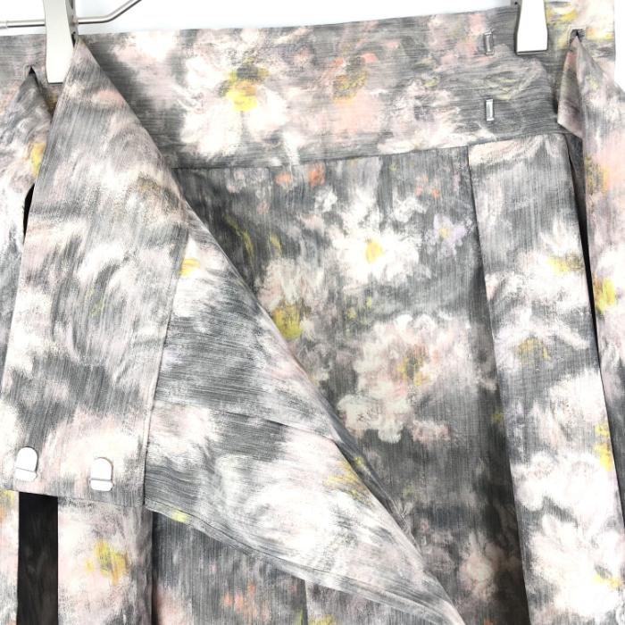 ドゥロワー Drawer スカート フラワープリントラップリボン プリーツ 花柄 