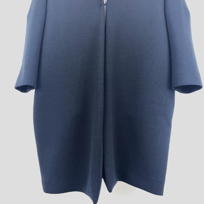 レディース バーニーズニューヨーク BARNEYS ノーカラーコート ネイビー 紺