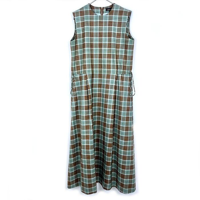 ドゥロワー Drawer チェックワンピース ロング ノースリーブ フレア 