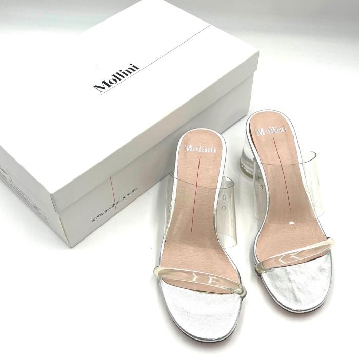 モリーニ Mollini サンダル チャンキーヒール クリアヒール シルバー モリーニ Mollini サンダル クリアラバー チャンキーヒール