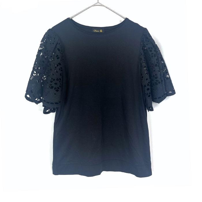 Drawer レーストップス ドゥロワー ドゥロワー Drawer 袖レース クルーネックトップス カットワークレース