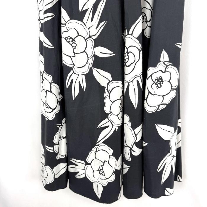ドゥロワー Drawer ロングスカート フレア 花柄 モノトーン ブラック