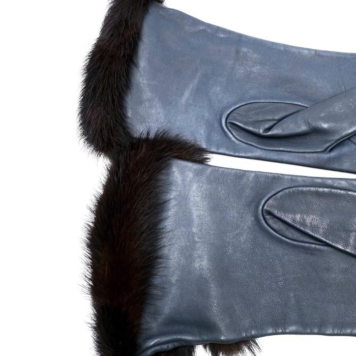 ロエベ LOEWE 手袋 レザーグローブ 革 ファー くすみネイビー ダーク 