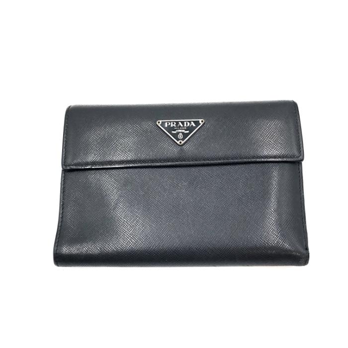 【イタリア製】 PRADA プラダ 本革 ウォレット 財布 ロゴプレート 美品 プラダ PRADA 二つ折り財布 ロゴプレート ウォレット 蓋付き
