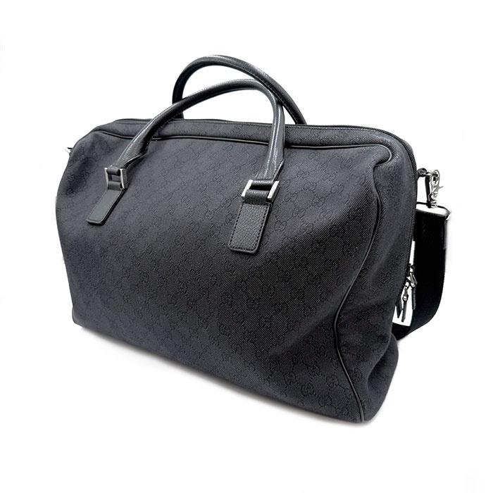 グッチ GUCCI ボストンバッグ GGマーク ロゴ 大容量 旅行 布 ブラック  