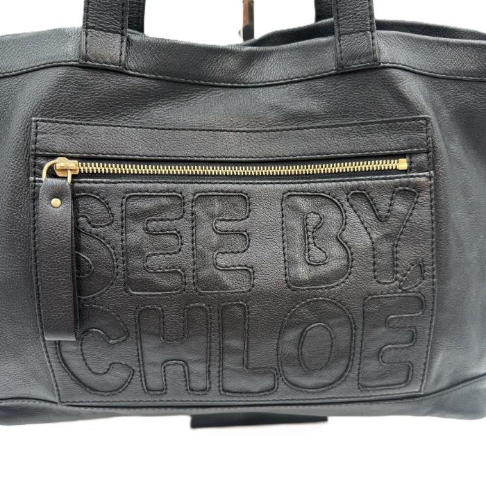 【美品】シーバイクロエ トートバッグ 肩掛け ポーチ付 レザー ブラック シーバイクロエ SEE BY CHLOE トートバッグ レザー 大容量 ロゴ
