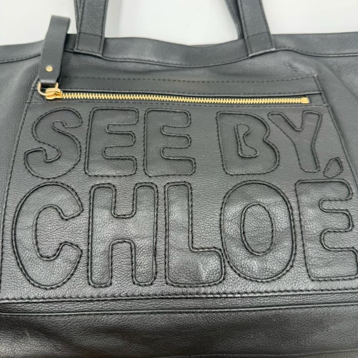 【美品】シーバイクロエ トートバッグ 肩掛け ポーチ付 レザー ブラック シーバイクロエ SEE BY CHLOE トートバッグ レザー 大容量 ロゴ