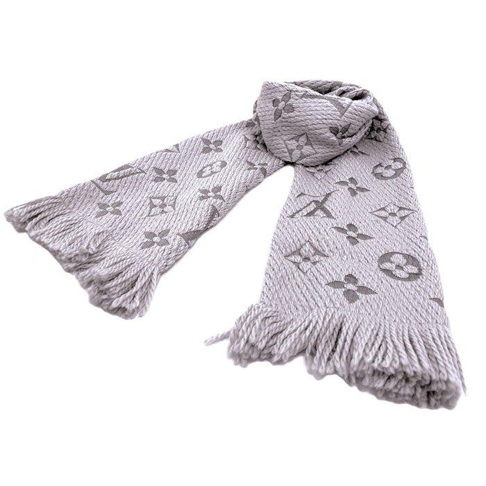 ルイ・ヴィトン Louis Vuitton マフラー ロゴマニア ライトグレー 送料 