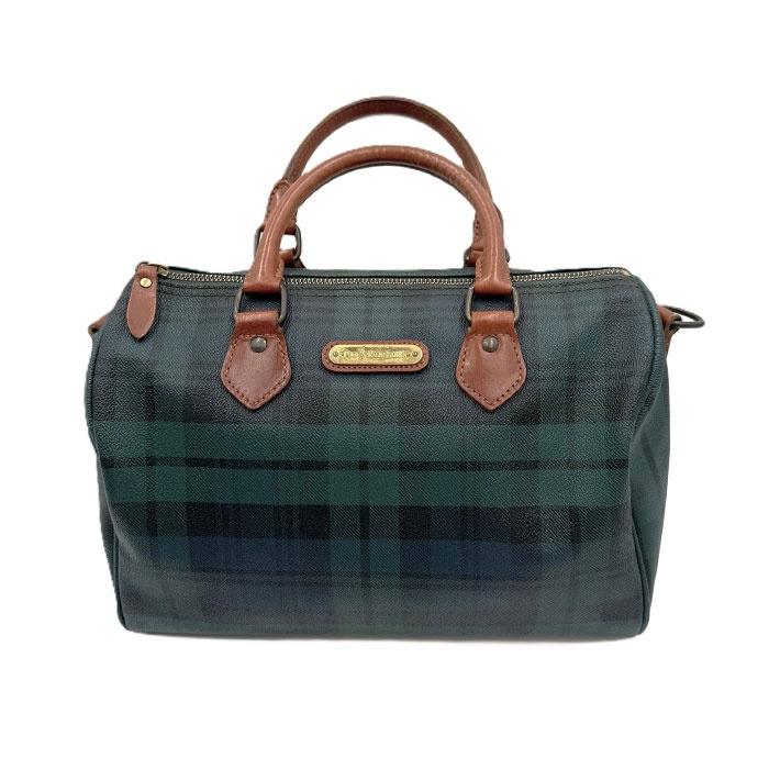 polo RalphLauren ミニボストンバッグ　レザー　グリーン　チェック ポロラルフローレン ミニボストンバッグ ハンドバッグ チェック