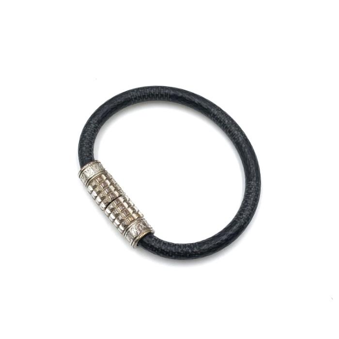 LOUISVUITTON ダミエ ブラスレ レザー ブレスレット 2連 シルバー LOUISVUITTON ダミエ ブラスレ レザー ブレスレット 2連 シルバー