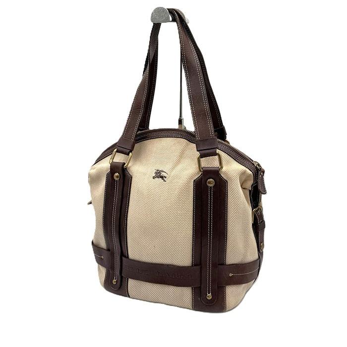 バーバリー BURBERRY ハンドバッグ バイカラー 布生地 レザー ベージュ