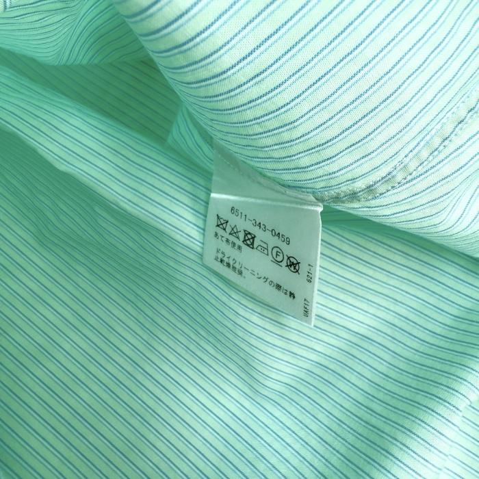 シャルベ Charvet フリルシャツ ストライプ チェック ライトブルーグリーン 送料無料 i0619a00452 中古 古着 ブランド古着DBの画像