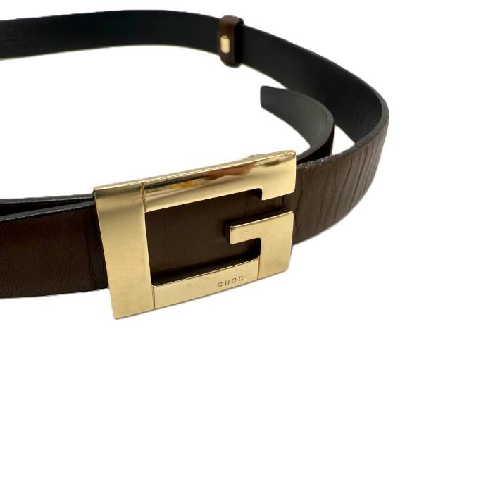 【美品】グッチ Gバックル 細ベルト ゴールド ダークブラウン イタリア製 美品】グッチ Gバックル 細ベルト ゴールド ダークブラウン