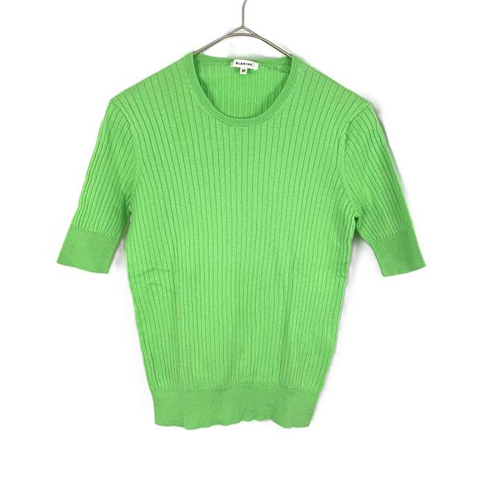 極美品】ブラミンク シルク100％ 編み柄 クルーネックニット イエロー