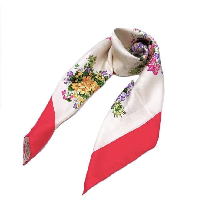 GUCCI　花柄スカーフ　ホワイト/レッド グッチ GUCCI スカーフ 花束柄 バイカラー 小花 カラフル オフホワイト
