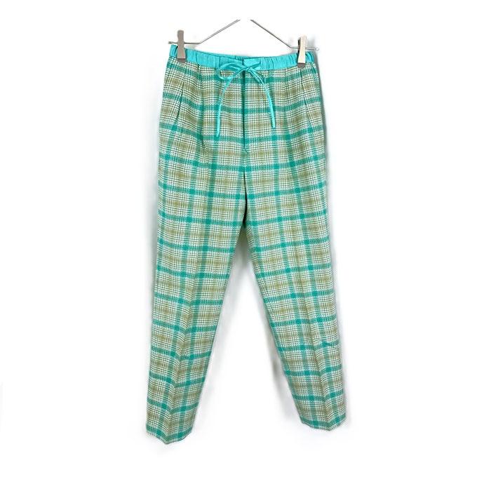 ドゥロワー Drawer グレンチェックドロストパンツ エメラルドグリーン