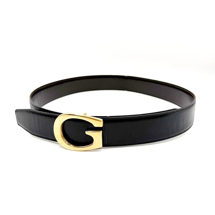 GUCCI グッチ 本革 レザーベルト ブラック 黒 ゴールドGバックル 送料