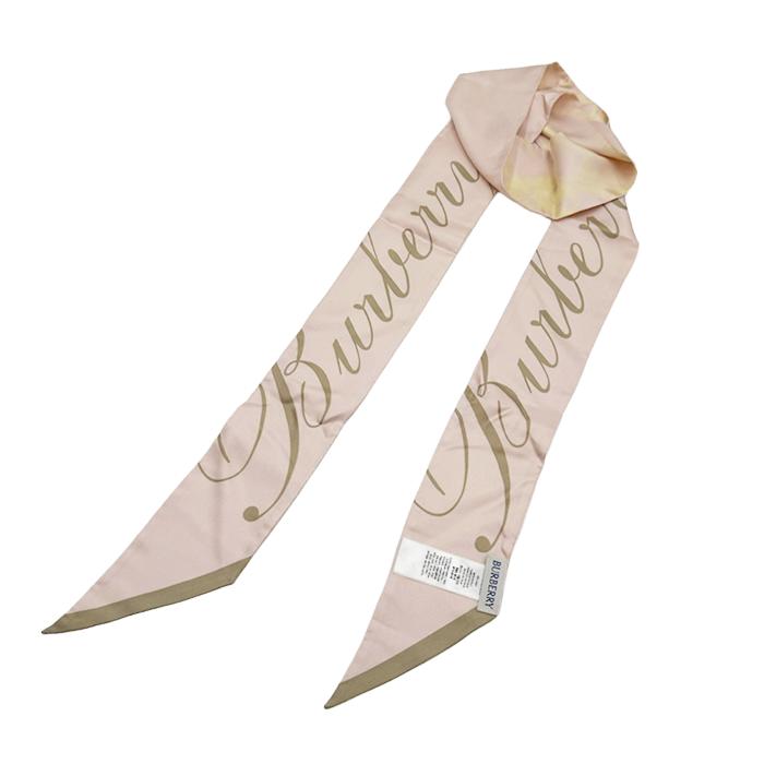 Burberry バーバリー　シルク　ツイリー　スカーフ BURBERRY バーバリー スカーフ ツイリー ピンク シルク 絹 ロゴ 総柄